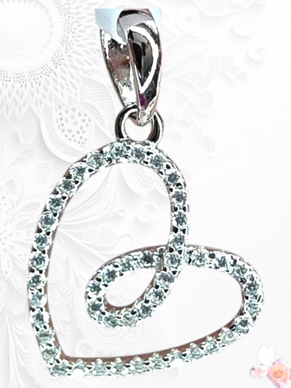 925 Sterling Silver Moissanite Heart Pendant Necklace .23 CT Sparkle 523
